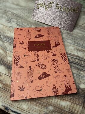 🎀Coral Western Boot Pattern Notebook - Gold Boho Notes Happy Journal
